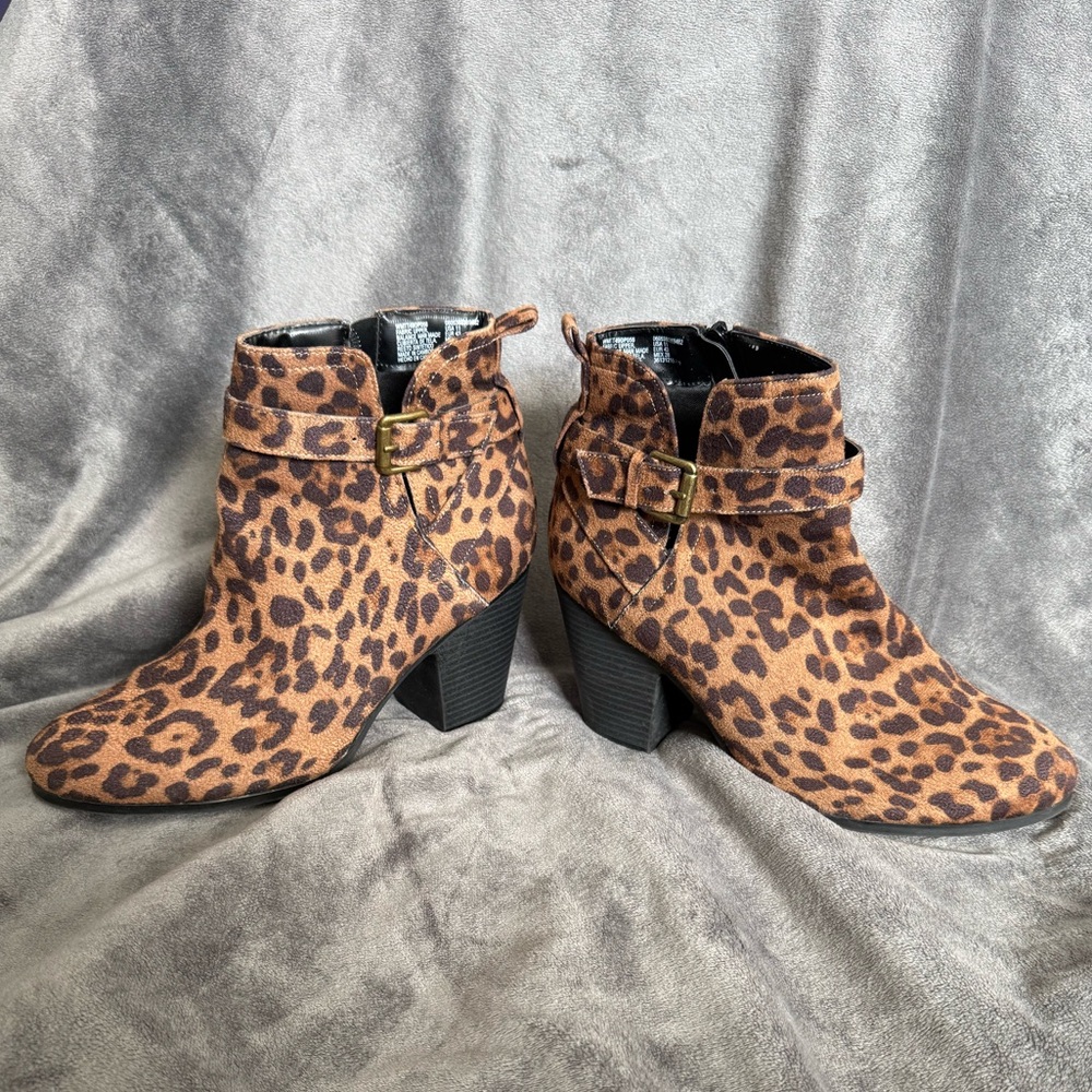 Time and Tru Brown Leopard Ankle Booties